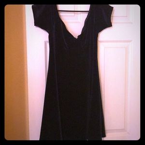 Blue velvet off the shoulder skater dress